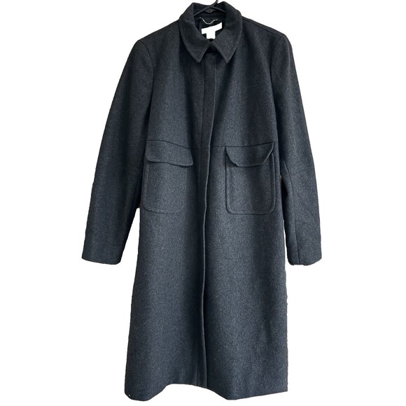 J Crew Wool Blend Trench Coat Jacket Women Size L Heather Gray Zip Front Pockets - Picture 1 of 12